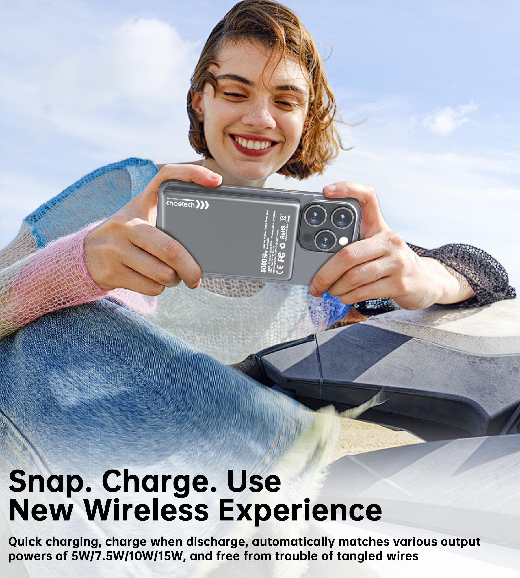 LUCKYDUO Batterie Externe agnétique 10000Ah,Chargeur Portable Pliable
